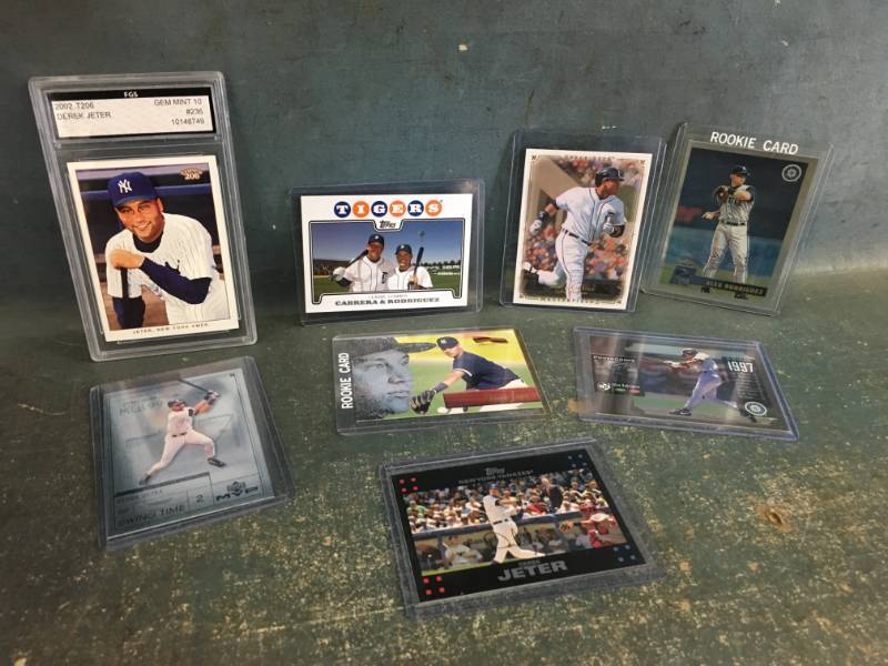 lot 61 image: Derek Jeter, Miguel Cabrera & Ivan Rodriguez Baseball Cards with Rookies