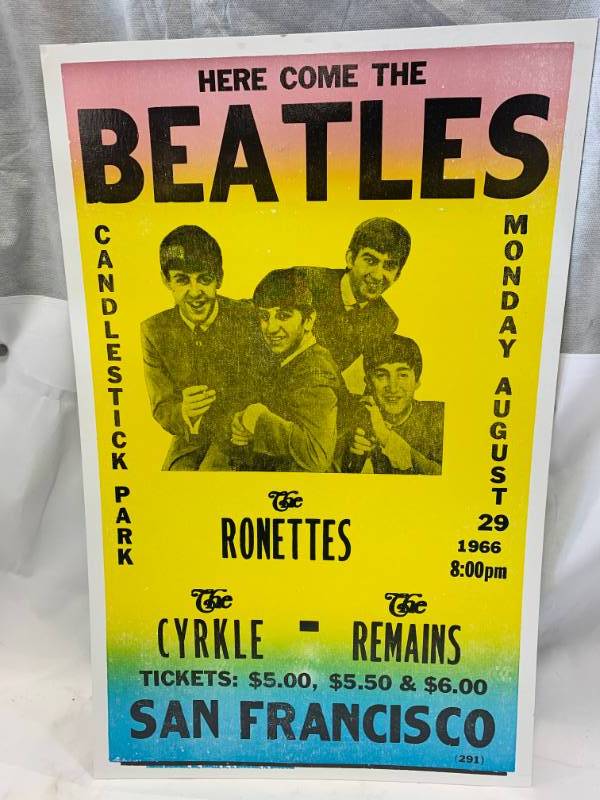 lot 11 image: Beatles Concert Poster on Heavy Stock 14 x 22