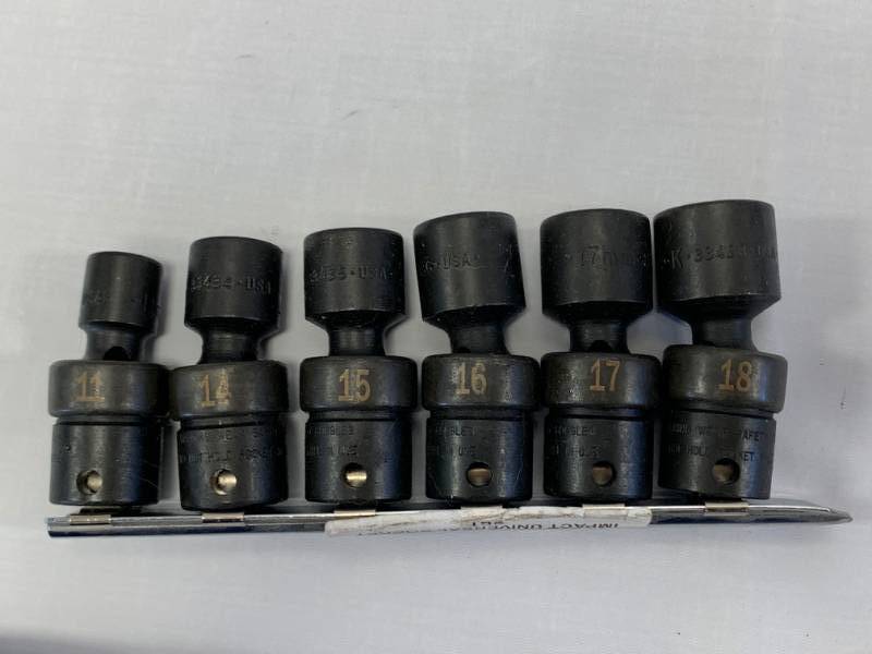 lot 61 image: 6pc SK Metric Impact Swivel 38 Drive Universal Spline Socket Set