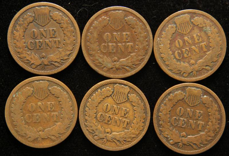 6 INDIAN HEAD CENTS 1889 1891 1893 1897 1908 1909