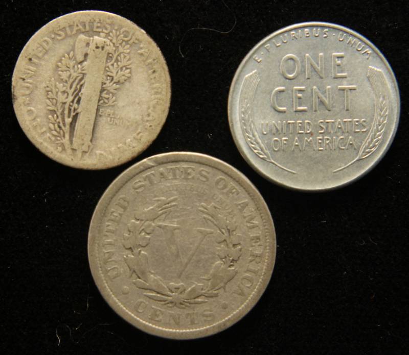 3 COINS 1943-D WWII CENT 1926-D MERCURY DIME 1906 LIBERTY V NICKEL