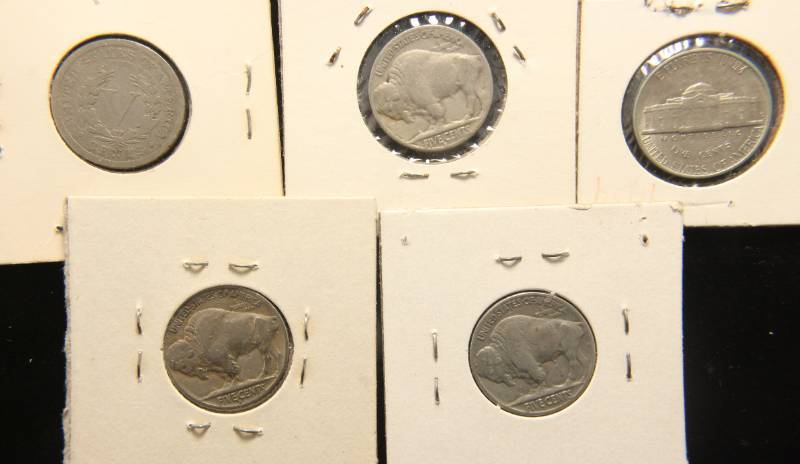 5 NICKELS 1908 LIBERTY 1928-S 1937 1937-S BUFFALO 1941-D JEFFERSON