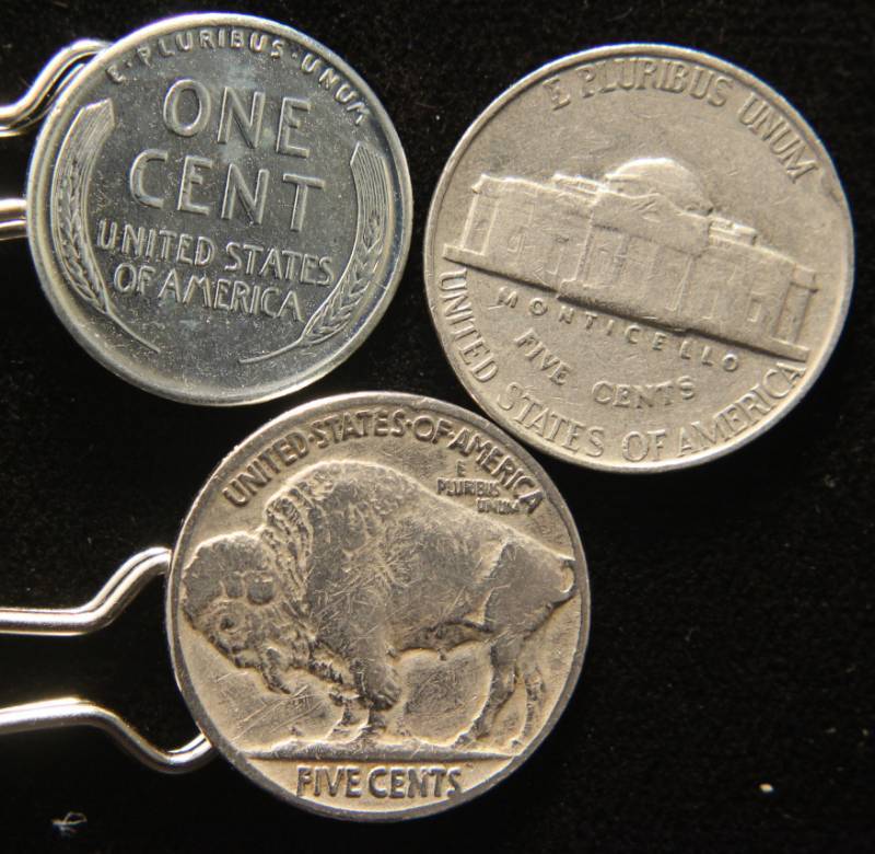 3 COINS 1935 BUFFALO 1939 JEFFERSON 1943 WWII STEEL CENT