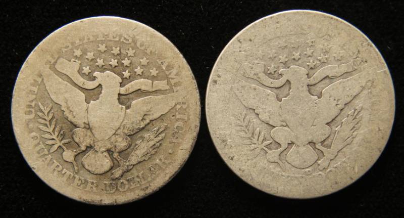 2 BARBER SILVER QUARTERS 1901 1916-D