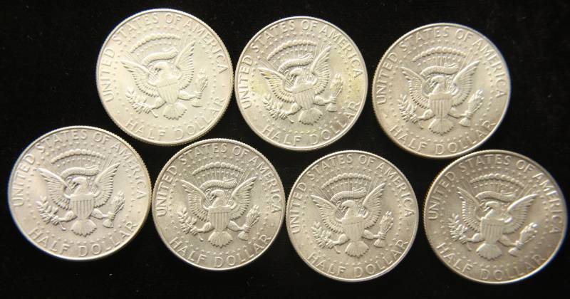 GROUP OF 7 KENNEDY 40% SILVER HALF DOLLARS