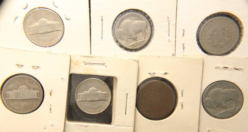 7 COINS 1864 2C 1905 V 1920 1929 BUFFALO 1 WAR 5C 1949 1954-S JEFFERSON 5C