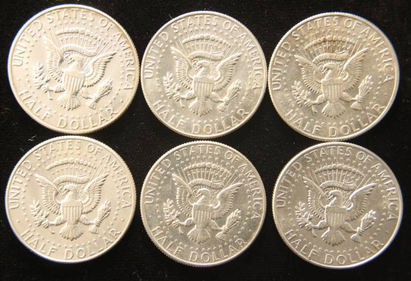 GROUP OF 6 KENNEDY 40% SILVER HALF DOLLARS