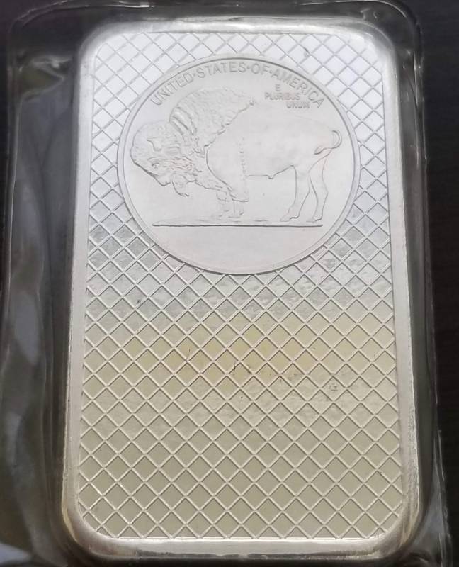 5 TROY OZ. .999 FINE SILVER BAR INDIAN BUFFALO DESIGN SEALED