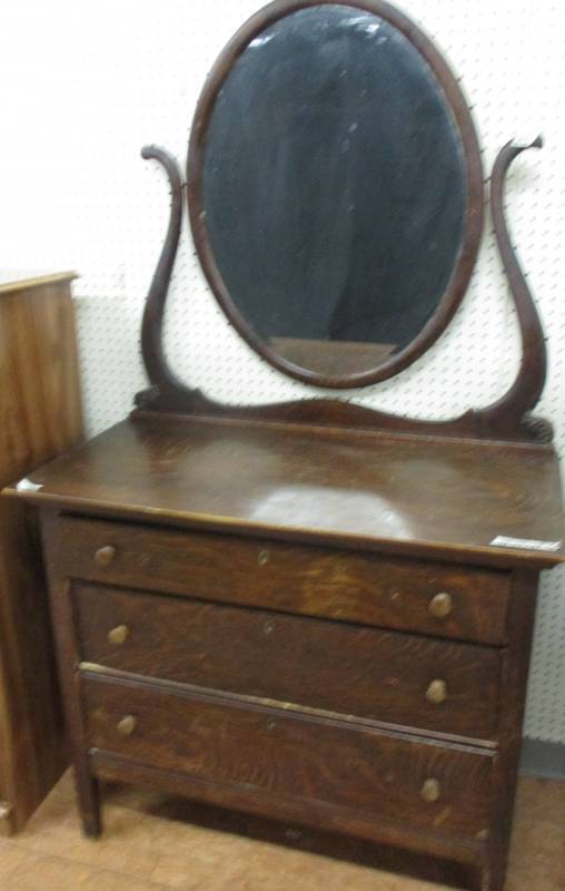 lot 1 image: Antique Dresser with Mirror 38 x 19 x 68 with Mirror