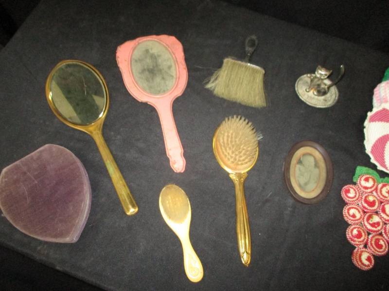 lot 102 image: Jewelry Box Old Viltage Hair brishes and vanity pieces