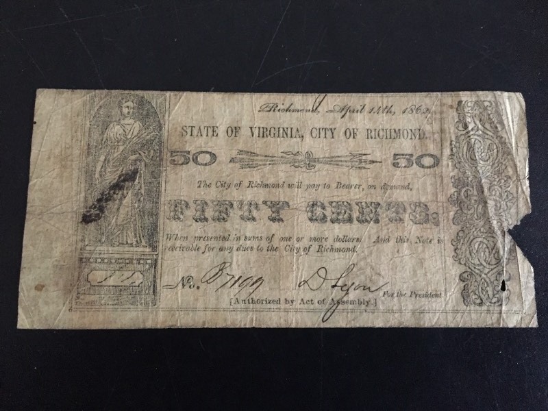 1862 Richmond Fifty Cents Fraction Note