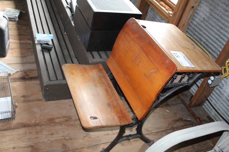 lot 18 image: Wood School Desk Section with Metal Frame
