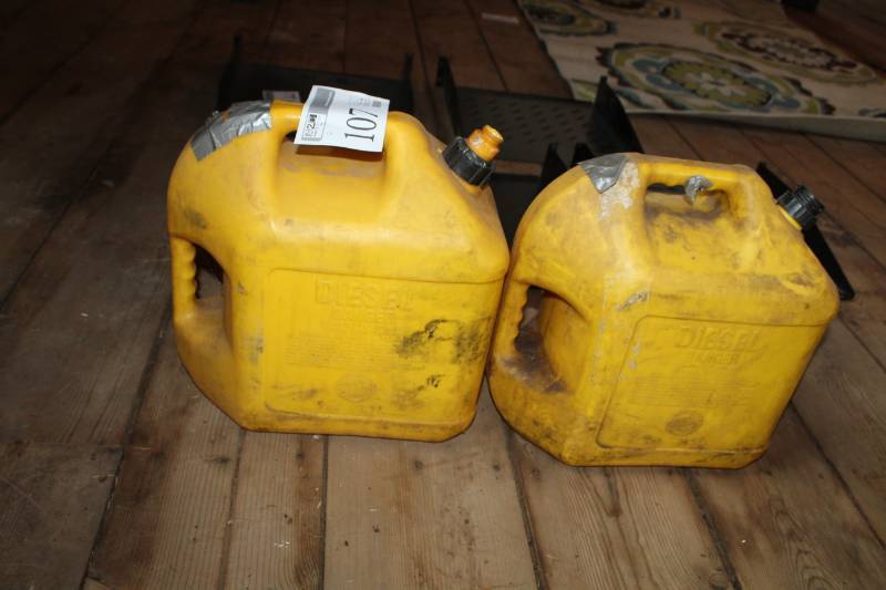 lot 107 image: Diesel 5-Gallon Plastic Fuel Cans