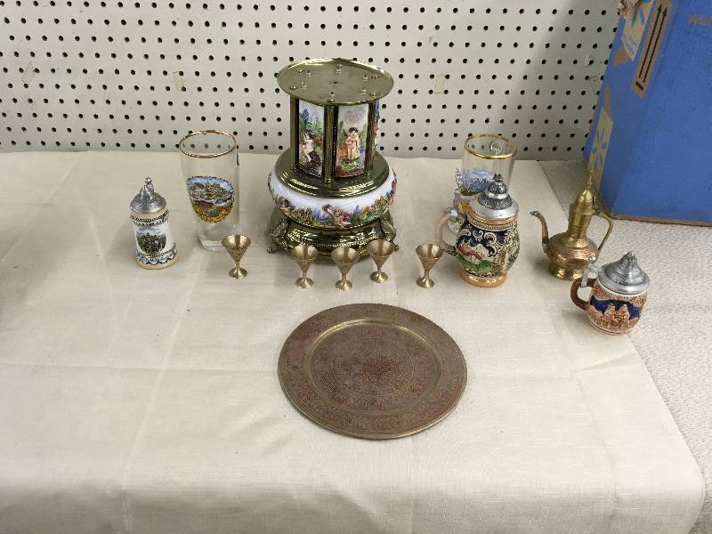 lot 561 image: Brass Decor, Steins, Glasses