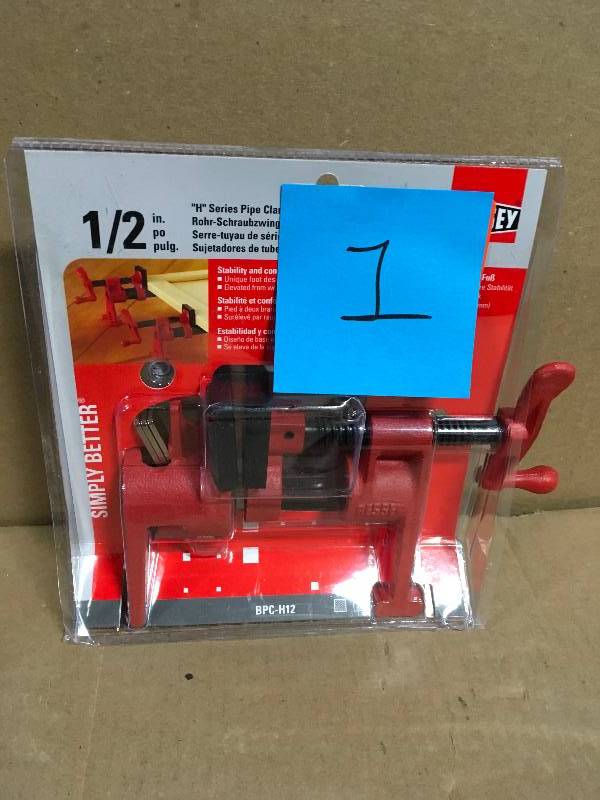 lot 1 image: BESSEY H-Style Pipe Clamp Fixture Set for 12 in. Black Pipe in good condition