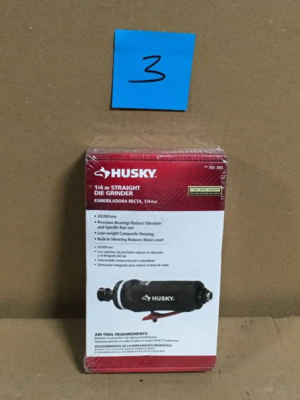 lot 3 image: HUSKY MODEL 761305, 14 PNEUMATIC STRAIGHT DIE GRINDER not used