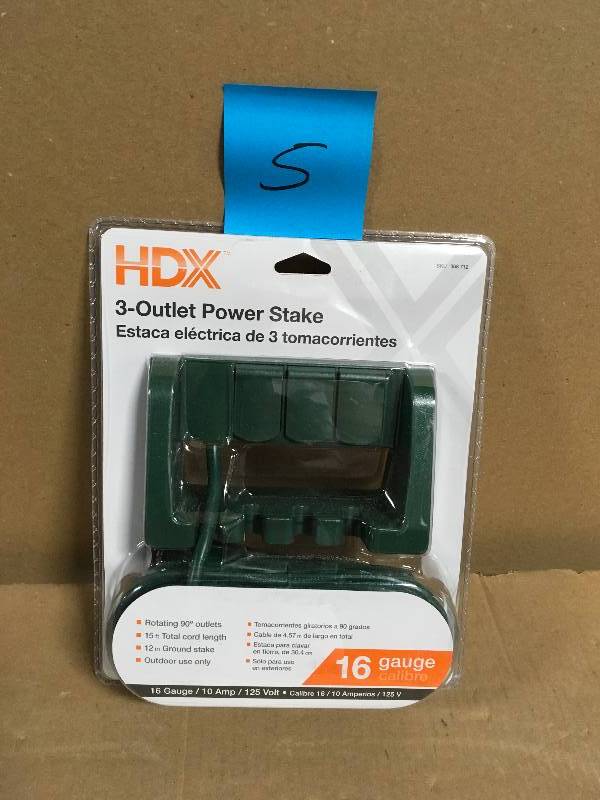 lot 5 image: Home Accents Holiday 15 ft. 3-Outlet Outdoor Power Stake with Protective Outlet Cover not used