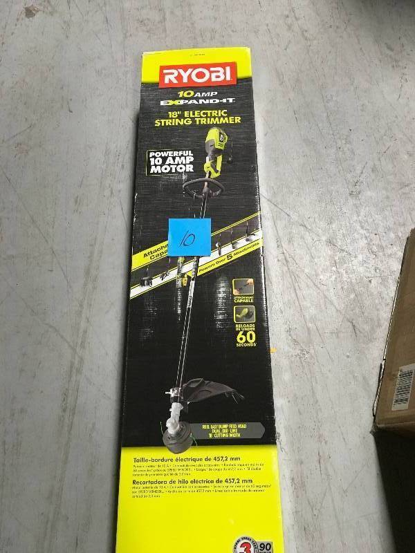 lot 10 image: RYOBI 18 in. 10 Amp Electric String Trimmer  in good condition