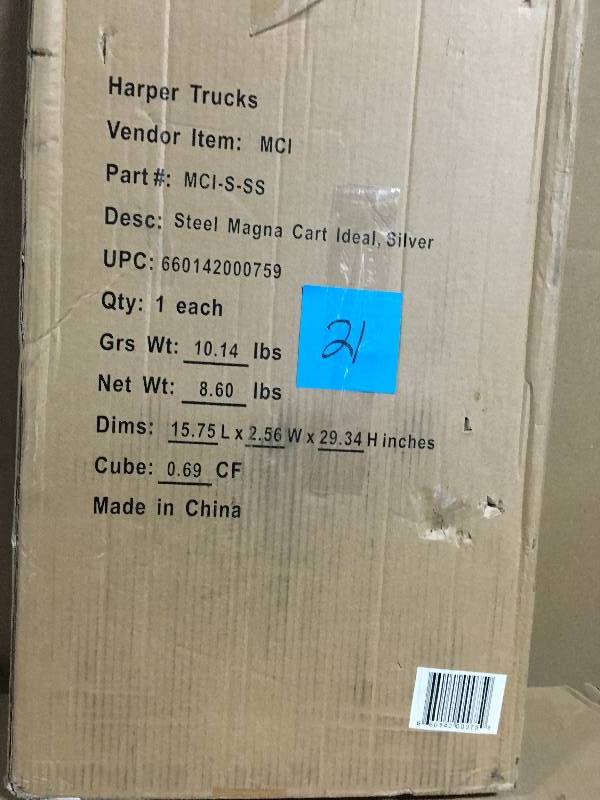 lot 21 image: Magna Cart 160 lb. Capacity MCI Steel Folding Hand Truck in Silver  in good condition