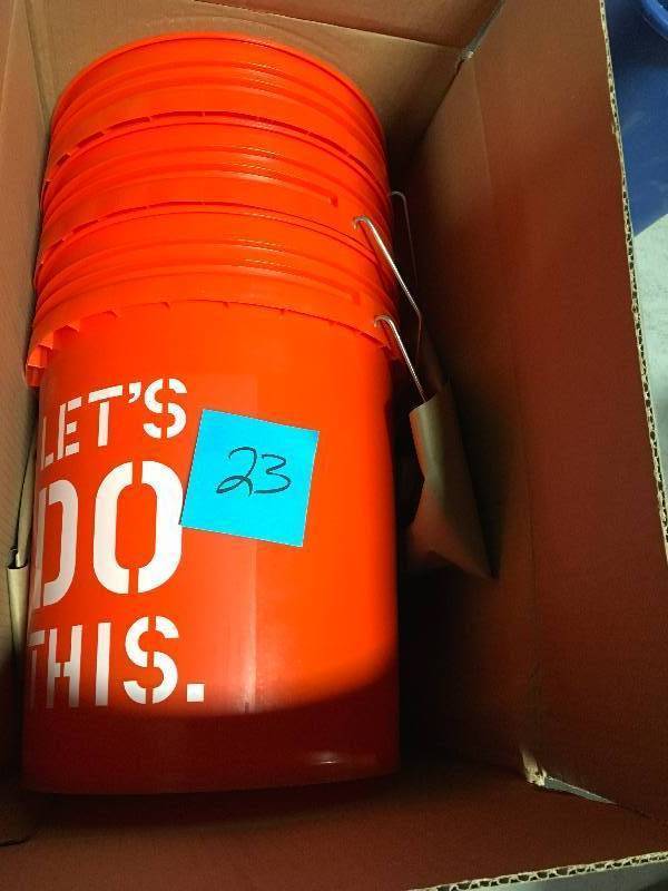 lot 23 image: The Home Depot 5 Gal. Homer Bucket QTY 3  in good condition