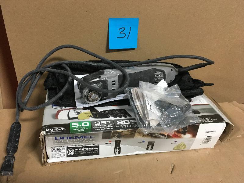 lot 31 image: Dremel Multi-Max 5 Amp Variable Speed Corded Oscillating Multi-Tool Kit with 28 Accessories and Storage Bag  in good condition