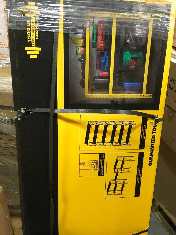 lot 33 image: DEWALT 48 in. H x 50 in. W x 18 in. D 3-Shelf Steel  Laminate Expandable Industrial Storage Rack Unit in Yellow  in good condition