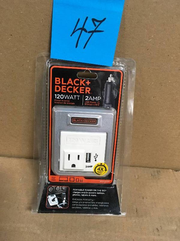 lot 47 image: BLACKDECKER 120 Power Inverter with USB  in good condition