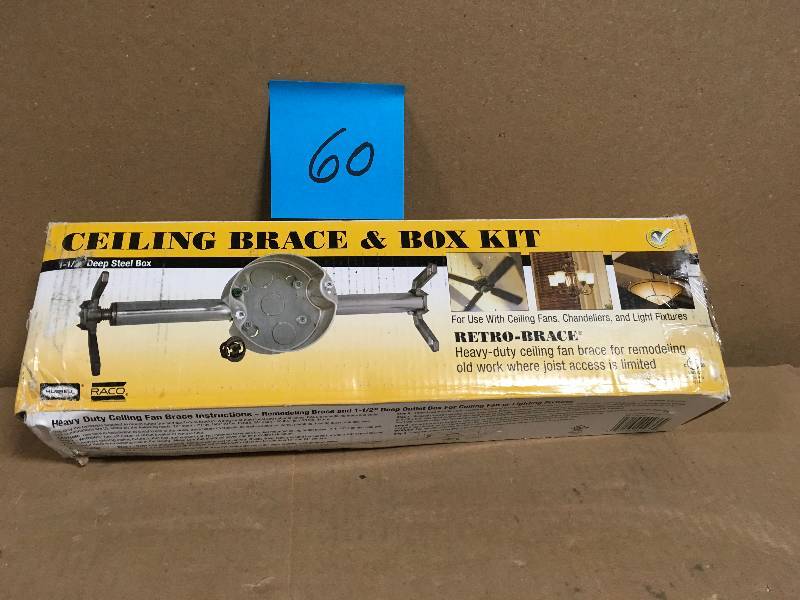 lot 60 image: RACO RETRO-BRACE with 4 in. Round Ceiling Rated Pan, 1-12 in. Deep with 12 in. KOs  in good condition