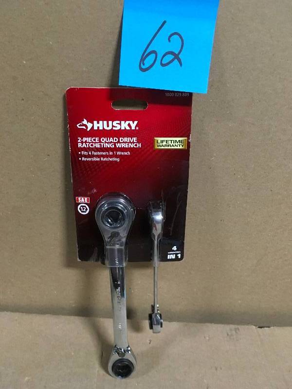 lot 62 image: Husky SAE Quad Drive Ratcheting Wrench Set (2-Piece)  in good condition