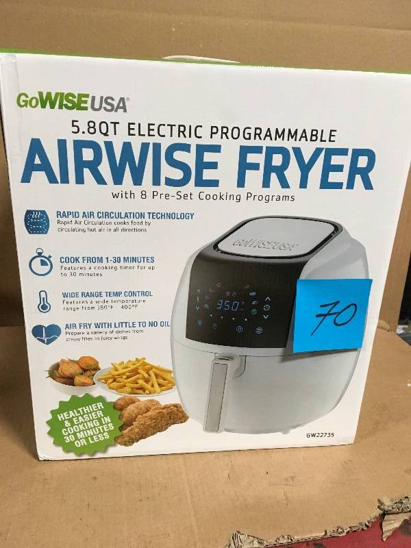 lot 70 image: GoWISE USA 5.8 Qt. 8-in-1 Touch Screen White Air Fryer  in good condition