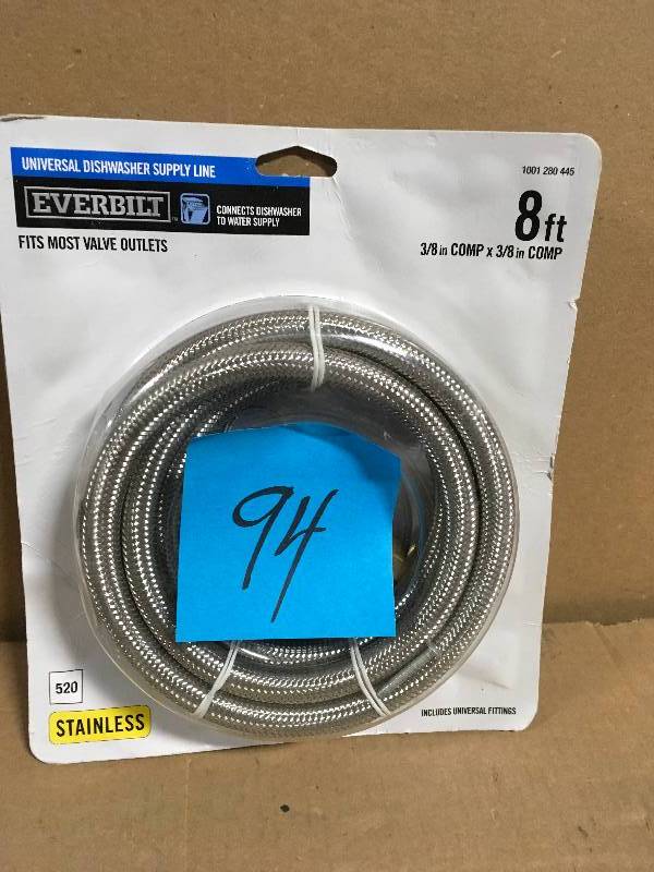 lot 94 image: Everbilt 38 in. x 38 in. x 96 in. Stainless Steel Universal Dishwasher Supply Line