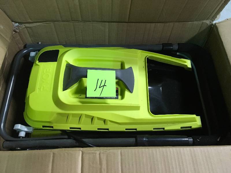 lot 14 image: RYOBI 13 in. 11 Amp Corded Electric Walk Behind Push Mower in good condition