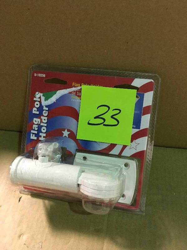 lot 33 image: Prime-Line Outdoor Flags 1in. Adjustable White Zinc Flagpole Bracket U in good condition