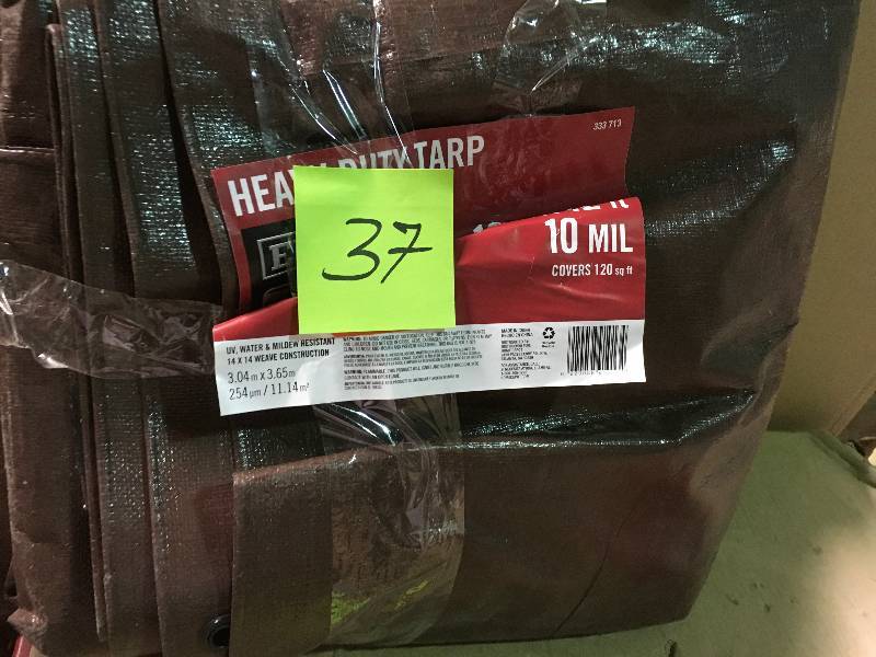 lot 37 image: Everbilt 10 ft. x 12 ft. SilverBrown Heavy-Duty Tarp in good condition