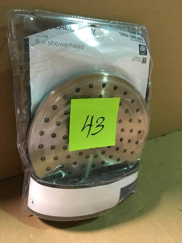 lot 43 image: Glacier Bay 1-Spray 8 in. Round Raincan Showerhead in Brushed Nickel in good condition
