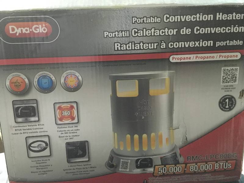 lot 53 image: Dyna-Glo 50K-80K BTU Convection Propane Tower Portable Heater in good condition