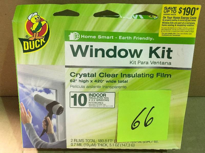 lot 66 image: Duck 62 in. x 420 in. Crystal Clear Window Kit Shrink Film (10-Pack) in good condition
