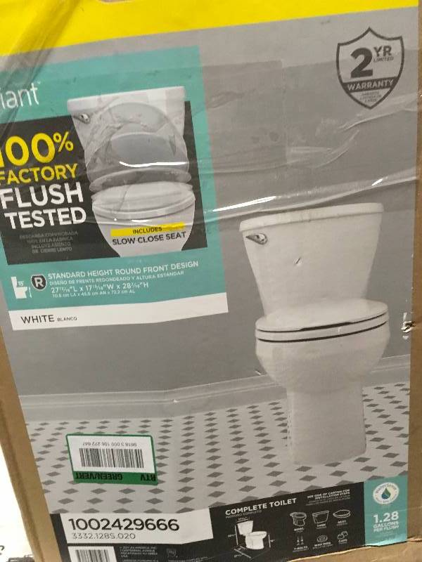 lot 97 image: American Standard Reliant 2-piece 1.28 GPF Single Flush Round Toilet in White with Slow Close Seat not used