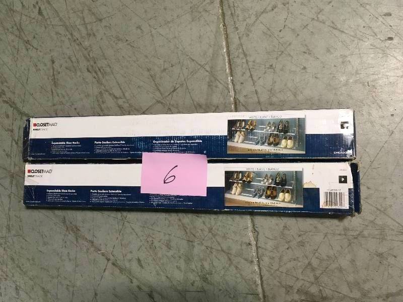 lot 6 image: ShelfTrack 10-Pair 24 - 42 in. W White Adjustable Shoe Organizer QTY 2  in good condition