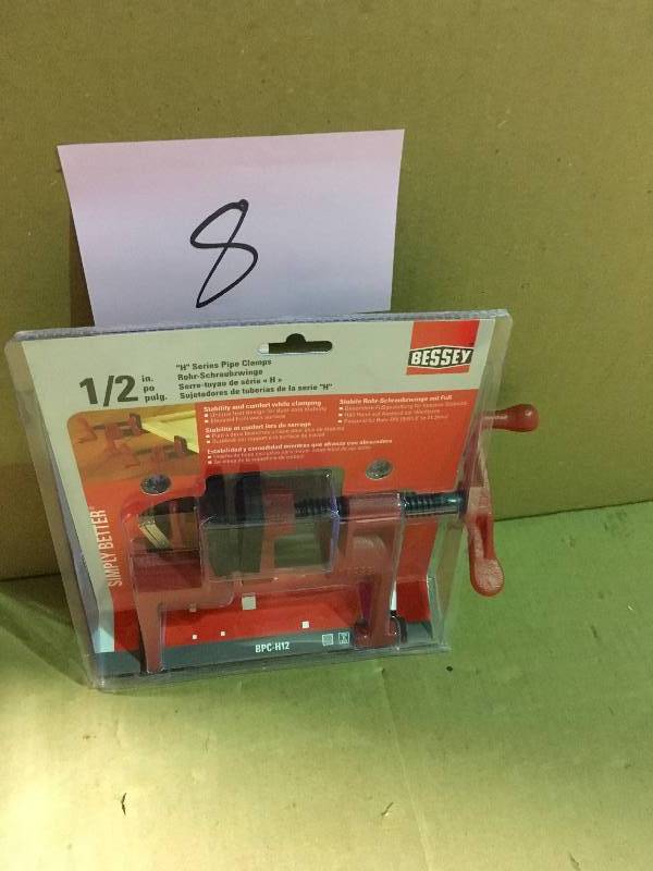 lot 8 image: BESSEY H-Style Pipe Clamp Fixture Set for 12 in. Black Pipe  in good condition
