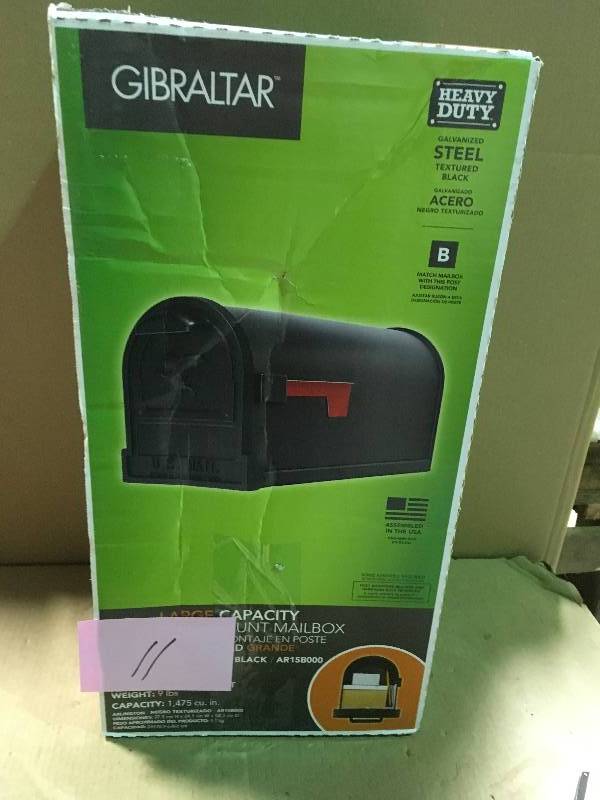 lot 11 image: Gibraltar Mailboxes Arlington Premium Steel Post-Mount Mailbox, Black  in good condition