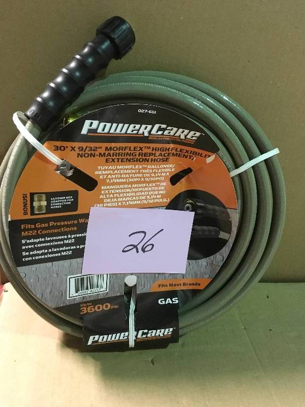 lot 26 image: Power Care 3,600 psi 932 in. x 30 ft. ReplacementExtension Hose with Adapter for Gas Pressure Washer  in good condition