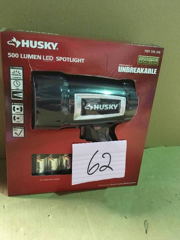 lot 62 image: Husky 500 Lumen CREE LED Long Range Handheld Spotlight Virtually Unbreakable not used