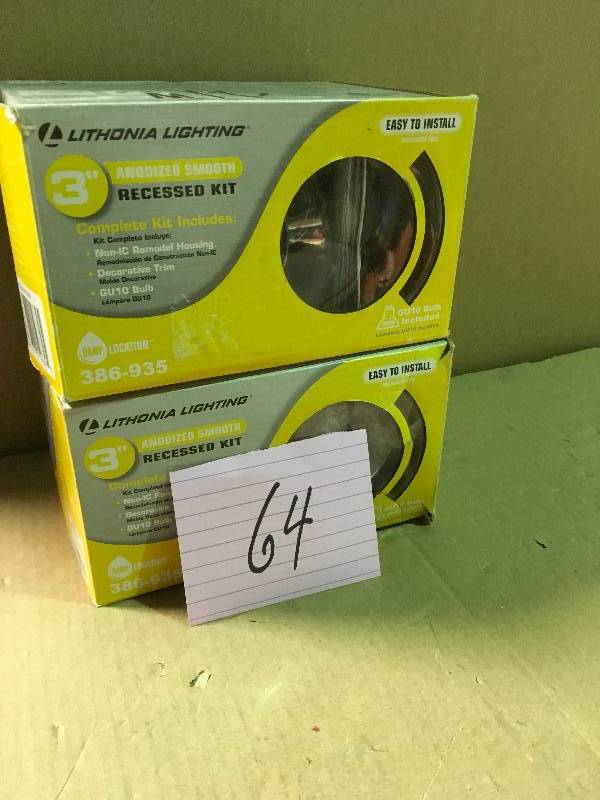 lot 64 image: Lithonia Lighting 3 in. Matte White Recessed Open Light Kit QTY 2 not used