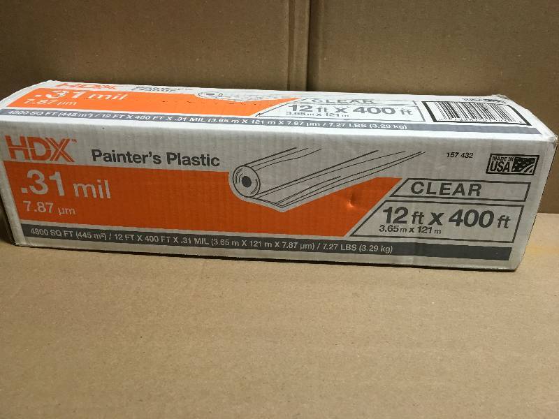 lot 75 image: HDX 12 ft. x 400 ft. 0.31 mil High Density Painters Plastic Sheeting not used