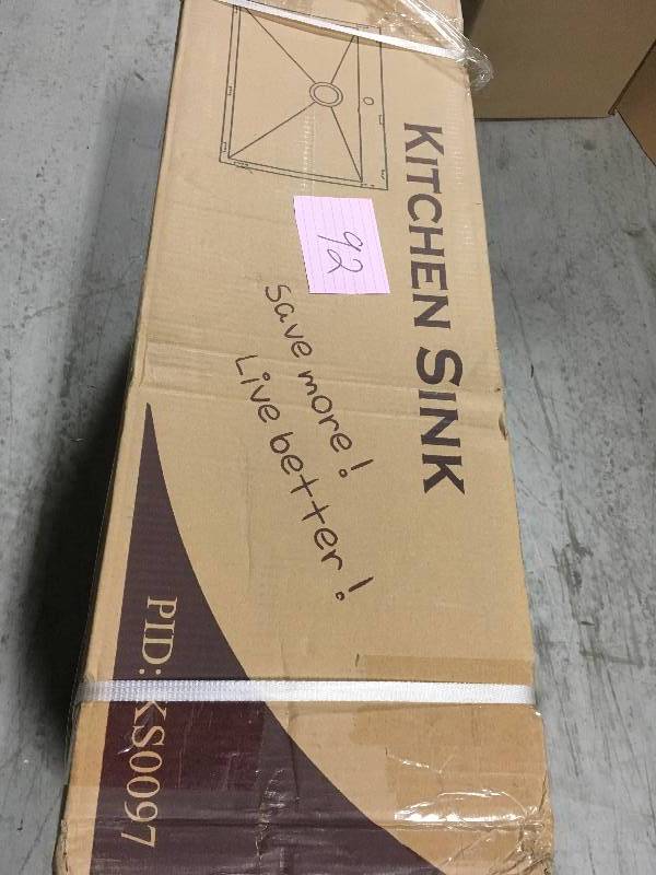 lot 92 image: AKDY Handcrafted All-in-One Drop-In Stainless Steel 32 in. x 18 in. x 9 in. Single Bowl Kitchen Sink with Drain and Tray not used