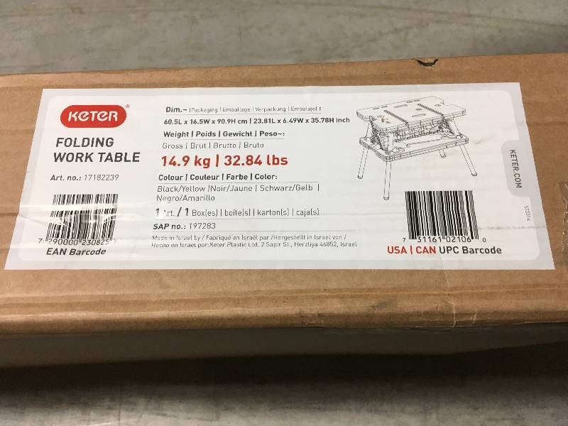 lot 99 image: Keter 21.65 in. x 33.46 in. x 29.7 in. Folding Work Table not used