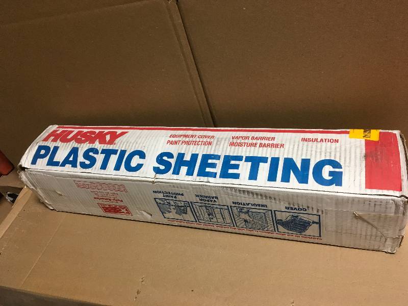 lot 103 image: HUSKY 20 ft. x 50 ft. Clear 6 mil Plastic Sheeting not used