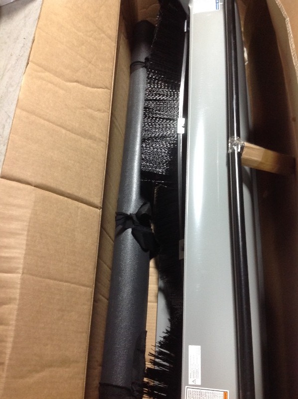 lot 107 image: AllFit HD 50 in. 26 cu. ft. Lawn Sweeper - missing pieces whit small dent not used