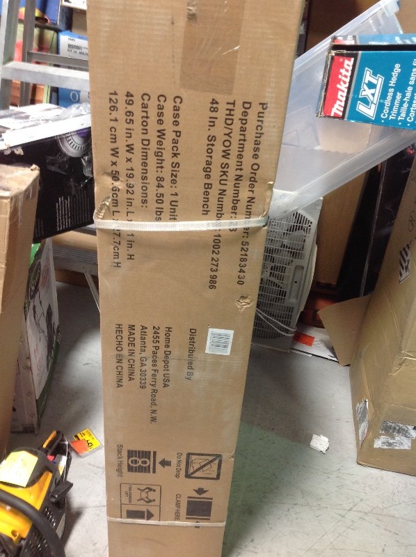 lot 112 image: Husky 20 in. H x 48 in. W x 18 in. D Steel Storage Bench not used